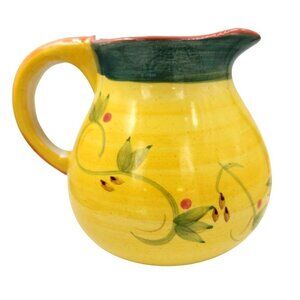 Ceramic Tuscan Style Water Pitcher Yellow Green Red Berries 6 inch with 4 inch o